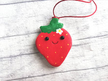 Load image into Gallery viewer, Pottery strawberry hanger. Little happy berry tag. Hand painted ceramics