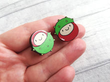 Load image into Gallery viewer, Mini wooden conker pin, positive, conquer, achievement gift. Responsibly resourced wood