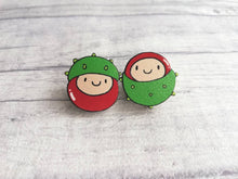 Load image into Gallery viewer, Mini wooden conker pin, positive, conquer, achievement gift. Responsibly resourced wood