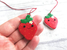Load image into Gallery viewer, Pottery strawberry hanger. Little happy berry tag. Hand painted ceramics