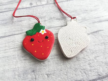 Load image into Gallery viewer, Pottery strawberry hanger. Little happy berry tag. Hand painted ceramics