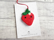 Load image into Gallery viewer, Pottery strawberry hanger. Little happy berry tag. Hand painted ceramics