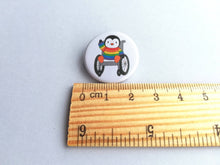 Load image into Gallery viewer, Mini penguin and wheelchair badge, little rainbow penguin pin button