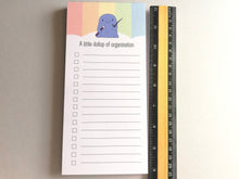 Load image into Gallery viewer, Shopping list notepad, a dollop of organisation, tick list note book, optional magnet, DL jotter pad