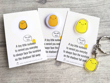 Load image into Gallery viewer, Seconds - A little sunbeam enamel pin, tiny, positive enamel brooch, supportive, friendship, care, you got this