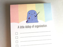 Load image into Gallery viewer, Shopping list notepad, a dollop of organisation, tick list note book, optional magnet, DL jotter pad