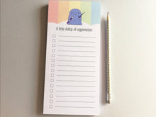 Load image into Gallery viewer, Shopping list notepad, a dollop of organisation, tick list note book, optional magnet, DL jotter pad