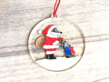 Load image into Gallery viewer, Badger recycled acrylic Christmas decoration, Father Christmas badger ornament, cute, eco friendly