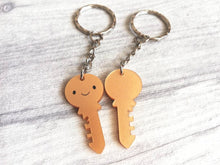 Load image into Gallery viewer, Little key keyring, love and hugs, mini cute happy charm, little positive key fob, the key to happiness, friendship, supportive gift