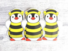 Load image into Gallery viewer, Penguin dressed up as a bee, vinyl sticker, boo the penguin sticker