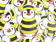 Load image into Gallery viewer, Penguin dressed up as a bee, vinyl sticker, boo the penguin sticker
