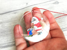 Load image into Gallery viewer, Badger recycled acrylic Christmas decoration, Father Christmas badger ornament, cute, eco friendly