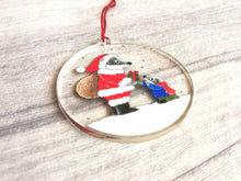 Load image into Gallery viewer, Badger recycled acrylic Christmas decoration, Father Christmas badger ornament, cute, eco friendly