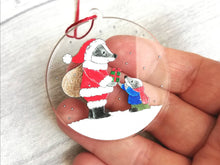 Load image into Gallery viewer, Badger recycled acrylic Christmas decoration, Father Christmas badger ornament, cute, eco friendly
