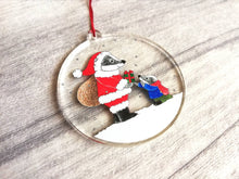 Load image into Gallery viewer, Badger recycled acrylic Christmas decoration, Father Christmas badger ornament, cute, eco friendly