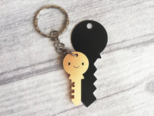 Load image into Gallery viewer, Little key keyring, love and hugs, mini cute happy charm, little positive key fob, the key to happiness, friendship, supportive gift