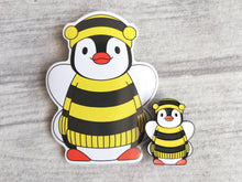 Load image into Gallery viewer, Penguin bee soft enamel pin, bumble bee penguin brooch, boo the penguin