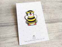 Load image into Gallery viewer, Penguin bee soft enamel pin, bumble bee penguin brooch, boo the penguin