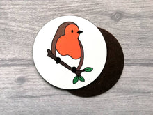 Load image into Gallery viewer, Robin coaster, glossy round table mat, robin gift, home decor
