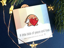 Load image into Gallery viewer, Seconds - A little blob of peace and love enamel pin, dove and heart, positive enamel brooch