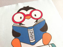 Load image into Gallery viewer, Glasses, screen cleaner, reading penguin, one more page, book lens cloth, cute screen wipe, fabric screen wipe