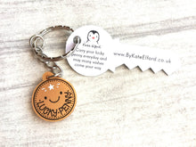 Load image into Gallery viewer, Lucky penny keyring. Cute good luck acrylic charm. New home, job, exams, interview, bingo, superstition, cute key fob, key chain, bag charm