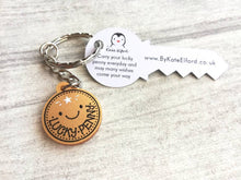 Load image into Gallery viewer, Lucky penny keyring. Cute good luck acrylic charm. New home, job, exams, interview, bingo, superstition, cute key fob, key chain, bag charm
