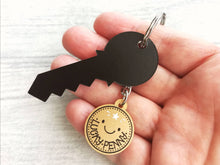 Load image into Gallery viewer, Lucky penny keyring. Cute good luck acrylic charm. New home, job, exams, interview, bingo, superstition, cute key fob, key chain, bag charm