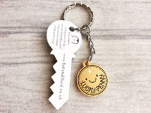 Load image into Gallery viewer, Lucky penny keyring. Cute good luck acrylic charm. New home, job, exams, interview, bingo, superstition, cute key fob, key chain, bag charm