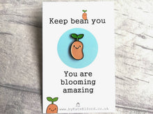 Load image into Gallery viewer, Positive bean enamel pin, thoughtful happy gift, mini enamel brooch, friendship, supportive enamel badges