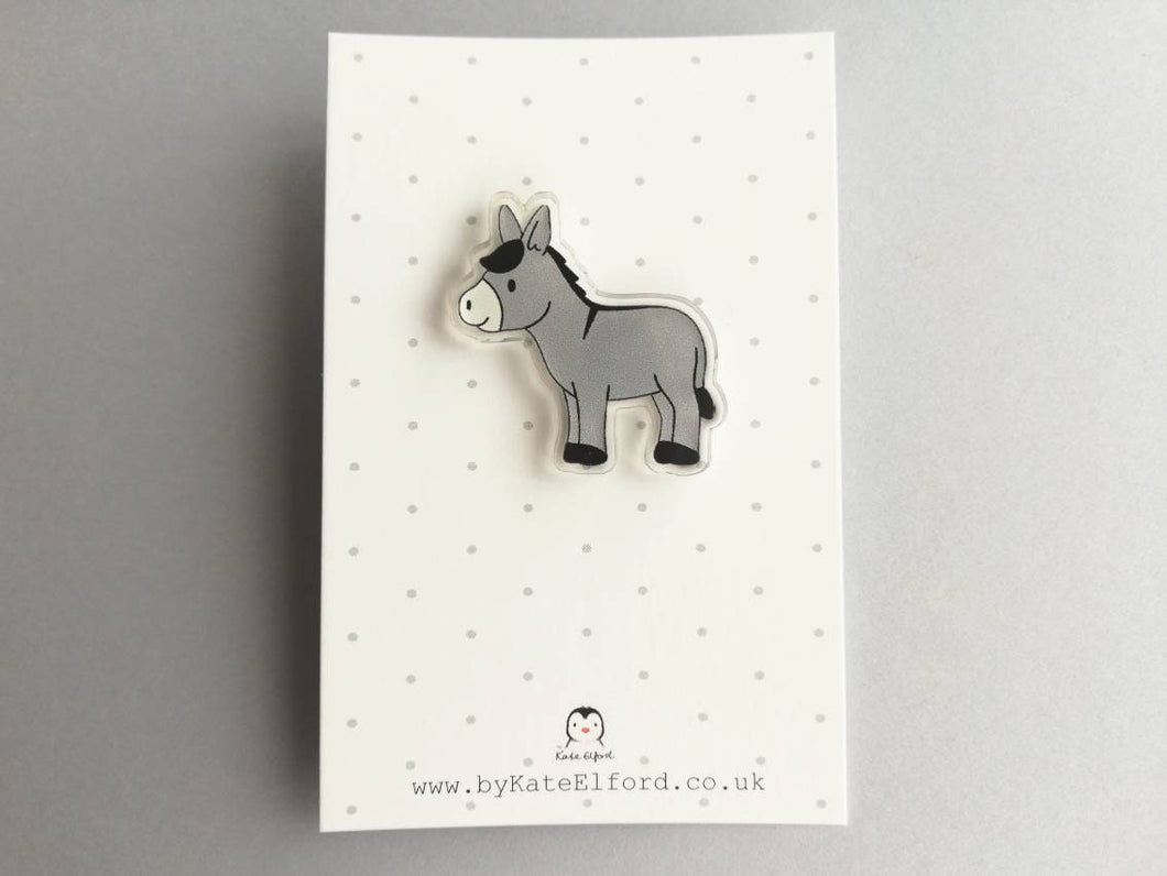 Little donkey recycled acrylic pin