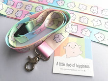 Load image into Gallery viewer, Cute rainbow lanyard, a little blob of happiness, quick release, ID holder, positive, supportive gift
