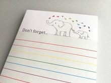 Load image into Gallery viewer, Elephant notepad, A6 small rainbow note pad, don't forget jotter pad