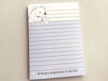 Load image into Gallery viewer, Polar bear notepad, A6 note pad, small lined planner, a beary important to do list, jotter pad