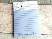 Load image into Gallery viewer, Polar bear notepad, A6 note pad, small lined planner, a beary important to do list, jotter pad