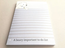 Load image into Gallery viewer, Polar bear notepad, A6 note pad, small lined planner, a beary important to do list, jotter pad