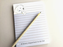 Load image into Gallery viewer, Polar bear notepad, A6 note pad, small lined planner, a beary important to do list, jotter pad