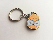 Load image into Gallery viewer, Dug the jacket potato keyring, cute positive mini key fob, self care, wooden potato charm