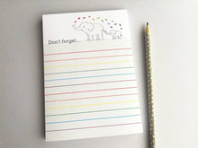 Load image into Gallery viewer, Elephant notepad, A6 small rainbow note pad, don't forget jotter pad