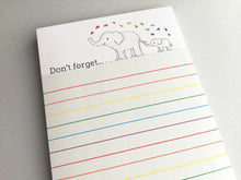 Load image into Gallery viewer, Elephant notepad, A6 small rainbow note pad, don't forget jotter pad