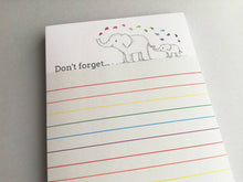Load image into Gallery viewer, Elephant notepad, A6 small rainbow note pad, don't forget jotter pad