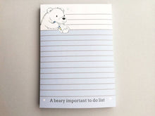 Load image into Gallery viewer, Polar bear notepad, A6 note pad, small lined planner, a beary important to do list, jotter pad