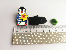 Load image into Gallery viewer, Penguin and daffodil enamel pin, penguin brooch. Boo the penguin spring flower pin
