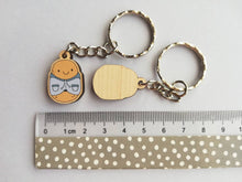 Load image into Gallery viewer, Dug the jacket potato keyring, cute positive mini key fob, self care, wooden potato charm