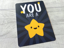 Load image into Gallery viewer, You are a star postcard. A happy, positive message for posting or framing. Thank you post card, well done, you got this, teacher gift