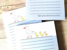 Load image into Gallery viewer, Duck notepad, A6 note pad, small lined planner, get your ducks in a row, duck and ducklings jotter pad