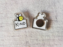 Load image into Gallery viewer, Very tiny bee magnet, very small recycled acrylic be kind, mini cute happy bee, positive, friendship gift, care, magnet