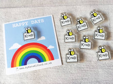 Load image into Gallery viewer, Very tiny bee magnet, very small recycled acrylic be kind, mini cute happy bee, positive, friendship gift, care, magnet