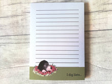 Load image into Gallery viewer, Mole notepad, A6 note pad, small lined planner, I dig lists, mole jotter pad