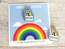 Load image into Gallery viewer, Very tiny bee magnet, very small recycled acrylic be kind, mini cute happy bee, positive, friendship gift, care, magnet